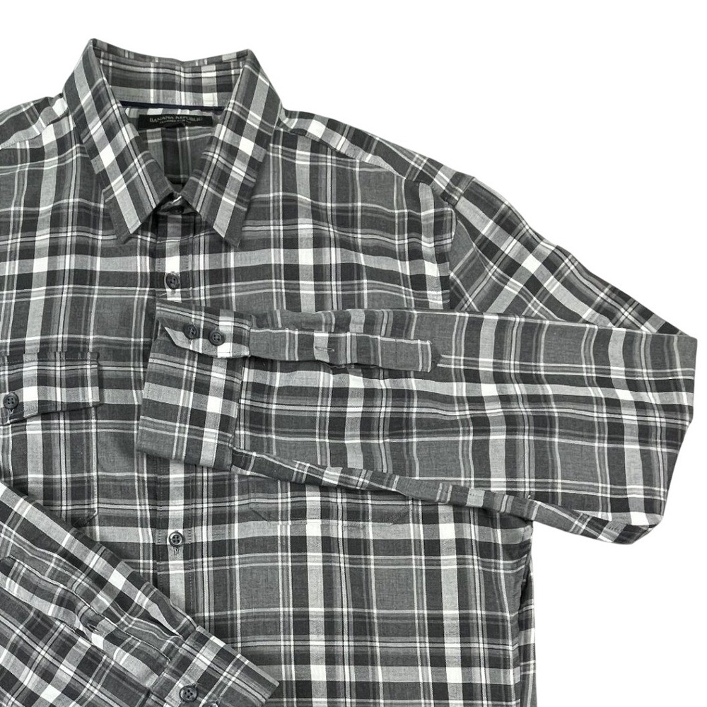 Banana Republic Button Down Mens L Gray Plaid Tailored Slim Fit Long Slv Shirt